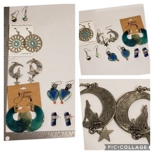 Lot of 6 Pairs Blue Earrings 2 New JJ88 Jonnette Dichroic Glass Dream Catcher